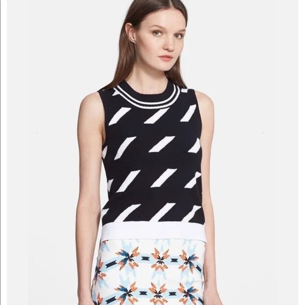 Tanya Taylor Slim Jacquard Knit Top Black White Sleeveless
